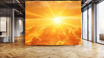 The sun shines through clouds with rays of light shining Wall mural