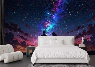 a couple looking at the stars at night Wall mural