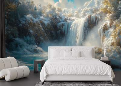 Winter’s Tranquil Waterfall Wall mural