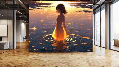 woman soaking in anime water Wall mural