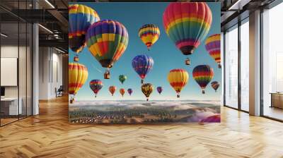 Colorful clouds, light white and light blue hot air balloons, romantic scenes Wall mural