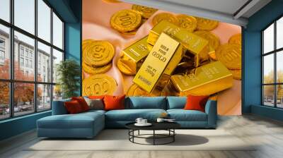 gold bars and gold coins background. Wall mural