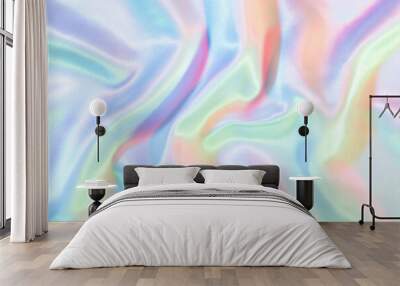 iridescent surface wrinkled vaporwave wavy abstract blurred background.  Wall mural