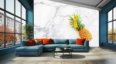 Pineapple fruit on white marble floor Wall mural