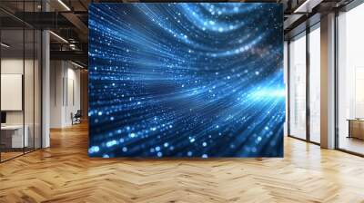 Abstract blue glowing light background with dynamic data transfer and technology concept, showcasing digital information flow and fast internet connection. This 3D rendered illustration features parti Wall mural