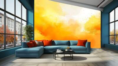 Abstract Watercolor Background in Yellow and Orange with Soft Brushstrokes and White Space in Banner Format. Light Orange Color Palette in Vector Illustration Style, High Resolution and Sharp Focus wi Wall mural