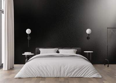 Black matte textured background with floating dust particles illuminated by soft light in the top right corner, creating a deep contrast between black and white. This abstract design emphasizes textur Wall mural