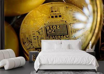 Bitcoin Cryptocurrency Digital Bit Coin BTC Currency Technology Business Internet Concept. Wall mural