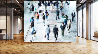 crowde people on street in modern city Wall mural