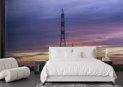 electricity pylon at sunset Wall mural