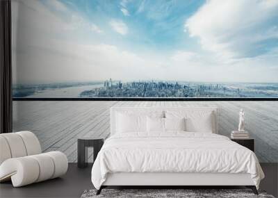 empty floor with modern cityscape in new york Wall mural