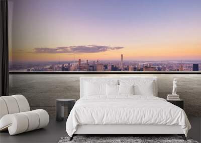 empty floor with modern cityscape in new york Wall mural