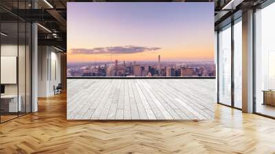 empty floor with modern cityscape in new york Wall mural