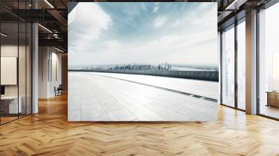 empty floor with modern cityscape in new york Wall mural