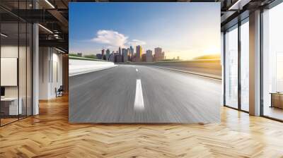 empty highway through modern city Wall mural