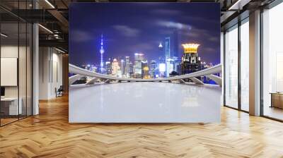 futuristic business perspective and cityscape at night Wall mural