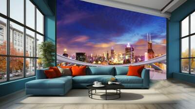 futuristic business perspective and cityscape at night Wall mural