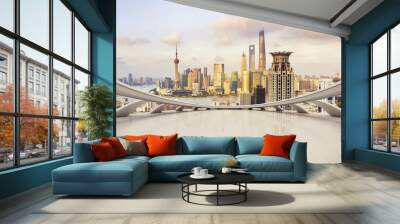 futuristic business perspective and cityscape during daytime Wall mural