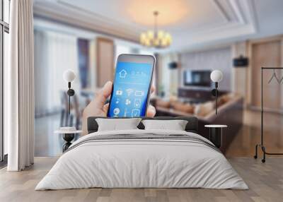 mobile phone with living room in smart home Wall mural