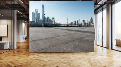 panoramic skyline of shanghai with empty street floor Wall mural