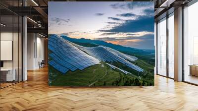 view of solar power station on hill at sunrise Wall mural