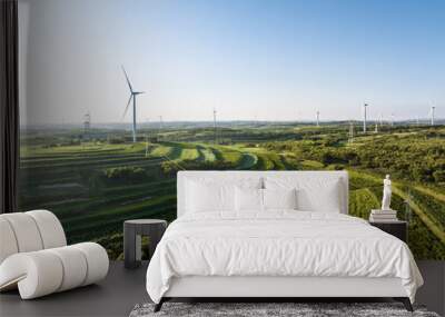 view of wind power turbine in field  Wall mural