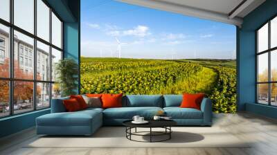 view of wind power turbine in field Wall mural