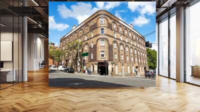 vintage building and skyline in street Wall mural