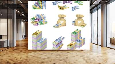 Philippine Peso Vector Illustration. Huge packs of Philippines money set bundle banknotes. Bundle with cash bills. Deposit, wealth, accumulation and inheritance. Falling money 100, 200, 500, 1000 PHP. Wall mural