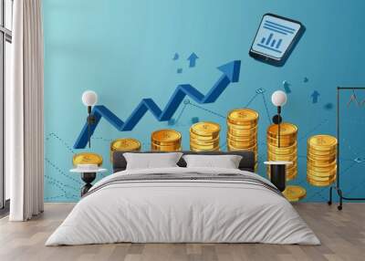 Digital Investment Growth Wealth Savings Online Financial Success Mobile Banking Economic Management Wall mural