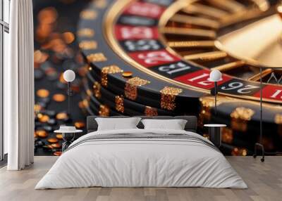 Highly Realistic Casino Roulette Wheel on White Background - Black and Gold Colors Wall mural