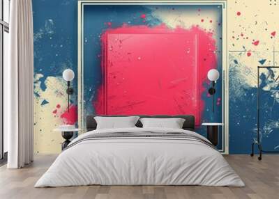 pink and blue abstract spring sale banner with square frame cute and colourful striped background Wall mural