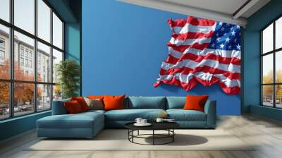 US Flag on Blue Background: Patriotic Symbol of America, Red White Blue Colors, Independence and Pride Wall mural