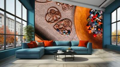 handmade copper wire working tools on the table with accessoires. handicraft people art concept Wall mural