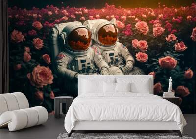 Like an astronaut in the flowers.  Wall mural