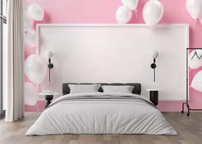 Blank Frame Mockup Surrounded by Pink Balloons for a Festive Celebration Banner Design Wall mural