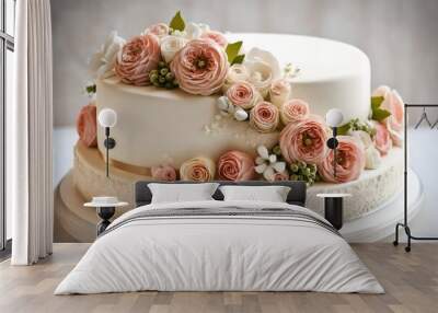 wedding cake and roses Wall mural