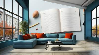 open book with pen and glasses background with copy space  Wall mural