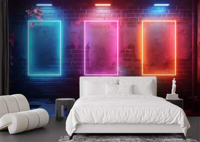 Set of neon frames on wall Wall mural