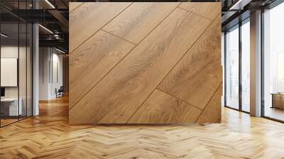 Wooden natural texture. New parquet blank. Wooden laminate floor boards background image. Home decor. Wall mural