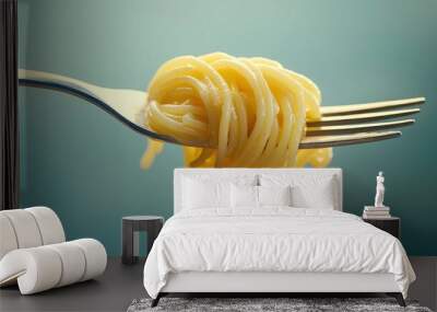 Close up of Spaghetti with Italian sauce rolled on a fork. Ai generated image Wall mural