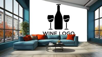 illustration Wine logo with two glasses and a bottle of wine. Wall mural