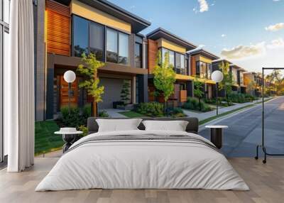 A row of modern residential town homes or townhouses in Melbourne's suburb, VIC Australia. Concept of real estate development Wall mural