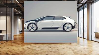 A white electric car is charging at a charging station Wall mural