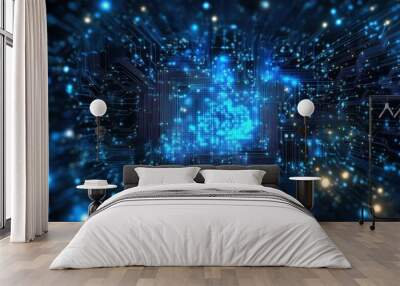 Digital Circuitry with Glowing Blue Lines Wall mural