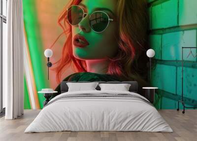 Glamorous Woman in Neon Lights Wall mural