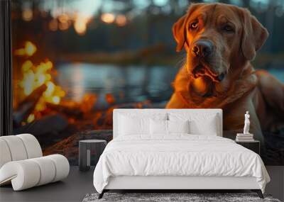 Golden Retriever by the Campfire Wall mural