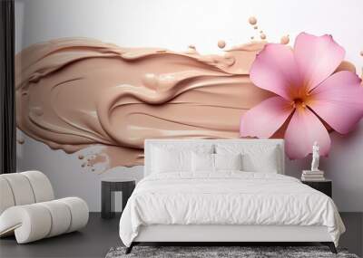 Smears of foundation for face. Conceptual flower from concealer smears. Wall mural