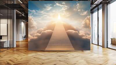 Stairway to heaven in heavenly concept. Religion background. Stairway to paradise in a spiritual concept. Wall mural