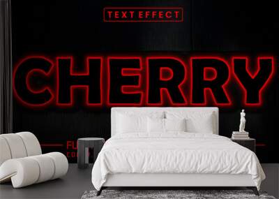 Glowing Cherry neon light, Editable Graphic Style text effect Wall mural